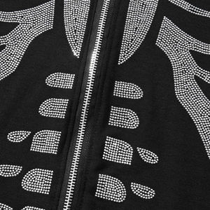 Drop Shoulder Zippered Heavyweight 400GSM/450GSM Sudadera con capucha de lana con bordado de diamantes de imitación Crop de invierno para hombres y mujeres - Product Image 4