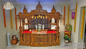 Peacock Carved Teak Wood Mandir for <b>Home</b> Traditional Hand Carved <b>Temple</b> Solid Wood Handicrafts Pooja Ghar Customized Size - Product Image 2