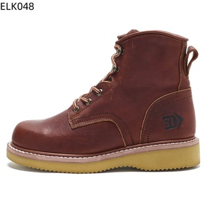 Bottes de travail industrielles et architecturales personnalisées pour hommes, à lacets, en cuir pleine fleur, à bout mocassins, sans embout en acier, Elkland Wholesale - Product Image 3
