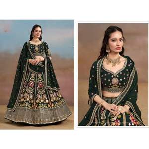 Collection de Lehenga Choli élégante et moderne en Georgette, à lacets dans le dos, silhouette fourreau, pour les fêtes, les mariages, broderie longue jusqu'au sol - Product Image 2