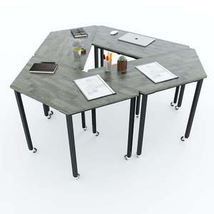 Set of 4 Trapezoidal <b>Tables</b> Modern Design Style Lego-Style with Mobile Iron Legs Made of Rubber Wood-HBLG010 <b>Office</b> Furniture - Product Image 3