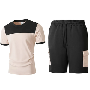 Men's Color Block T Shirt and Cargo Shorts <b>Set</b> Casual Sports <b>Knitted</b> Two Piece Outfit - Product Image 3