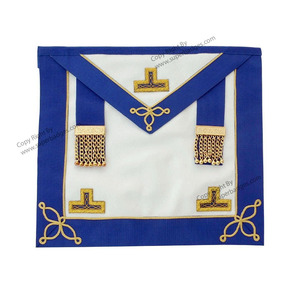 Tabliers de maître maçon brodés insignes maçonniques en tissu Lodge bleu avec décoration en dentelle - Product Image 5