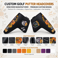 Housse de tête de club de golf personnalisée en cuir PU noir, housse de putter à lame, broderie, motif fantaisie, housse de tête de golf personnalisée OEM