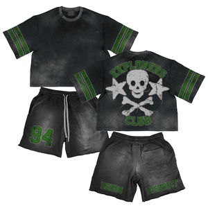 ชุดเสื้อยืดและกางเกงขาสั้นผ้าริบโพลีเอสเตอร์ยืดหยุ่น 230 GSM สีชมพู-ฟ้า พิมพ์ลายโลโก้แบบนุ่มนวล 2 ชิ้น - Product Image 5