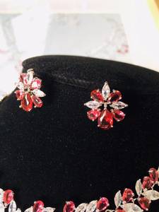 Conjunto de collar Simulador de rubí rojo Plata de Ley 925 lujo rubí rojo y verde esmeralda joyería nupcial collar de boda con anillo - Product Image 2