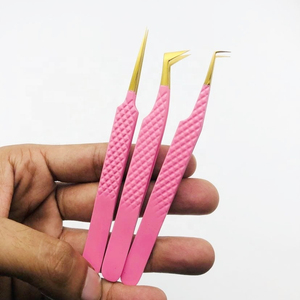 Meilleure vente de haute qualité en acier inoxydable massif Volume pince à cils lisse bébé rose or pince à épiler fibre cils en gros - Product Image 2