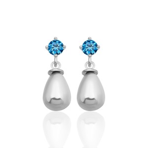 Nuevos pendientes de plata de ley 925 con circonita azul de 4 mm y perla de concha blanca de Turquía. - Product Image 2
