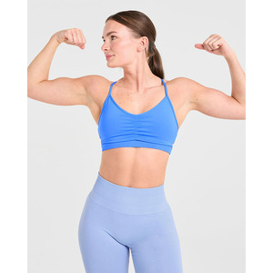 Sujetador deportivo ligero azul de verano para mujer, Sujetador deportivo de alto impacto de marca, Centro fruncido, correas finas, esencial, fruncido - Product Image 2