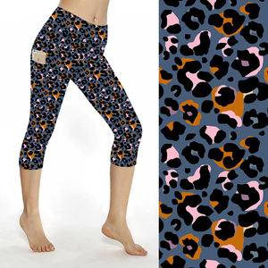 Custom Designed Buttery Soft Double-Brushed Hybrid Leopard Camo Double-Sided Capri <b>Leggings</b> <b>Pockets</b> Seamless Athletic Workout - Product Image 4