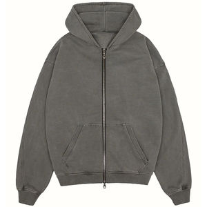 Sweat à capuche avec fermeture éclair complète pour hommes, logo personnalisé, sweat à capuche zippé en coton avec impression bouffante éponge française, poids lourd et délavé à l'acide de haute qualité - Product Image 4