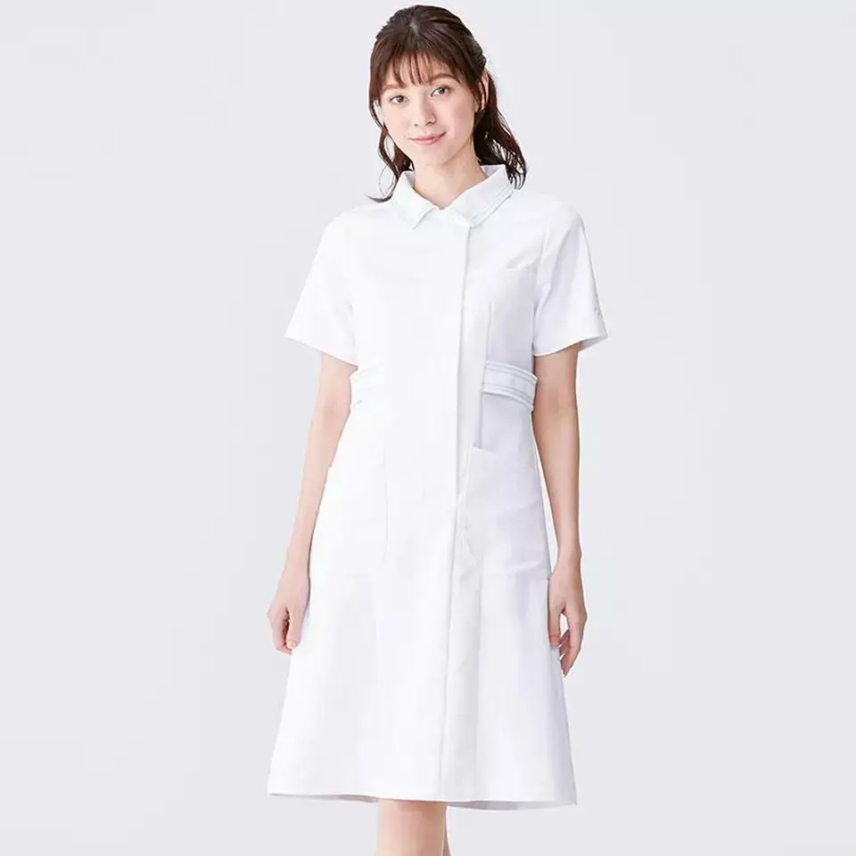 Vestido enfermeira feminino com gola linha, uniforme elegante