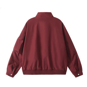 Blouson bombardier noir unisexe Streetwear léger manteau zippé avec passepoil blanc contrasté et poche utilitaire - Product Image 6