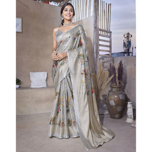 Saree confortable en soie d'art avec pièce de chemisier pour femmes Saree décontracté imprimé pour le travail petites fêtes et style quotidien - Product Image 1