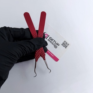 New Red Powder Coating Double Curved Style Eyelash Extension Tweezers <b>Silver</b> Tip Diamond Grip With Custom Logo Beauty Instrument - Product Image 3