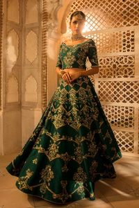 Atiya libas ชุดเจ้าสาวหนัก dabka เดรสผ้าไหมปักลาย lehenga choli กับลูกปัดแก้วคริสตัลสไตล์อินเดีย - Product Image 2