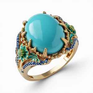 Ethereal Natural <b>Turquoise</b> Sterling Silver <b>Ring</b> IGI Certified Luxury Designer Wedding Party Opulent Refined Radiant - Product Image 1