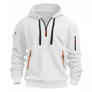 Sudadera con capucha deportiva informal de lana sólida para hombre con cremallera de cuarto y múltiples bolsillos para deportes de invierno - Product Image 5