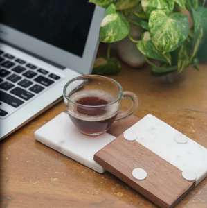 Sous-verre en marbre et en bois avec logo gravé personnalisé Sous-verre décoratif pour tasse à café et thé Prix le plus bas - Product Image 1
