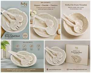 ชุดชามสลัดงานแต่งงานสไตล์คลาสสิก ผลิตจากเรซิ่นลายหินอ่อนขัดเงา ยี่ห้อ MN EXPORTS เป็นมิตรต่อสิ่งแวดล้อม น้ำหนักเบา ทนทาน ปลอดสารพิษ น้ำหนัก 0.3 กก. - Product Image 2