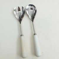 Set Peralatan Sajian Salad Gagang Stainless Steel Berwarna Emas Berkualitas Terbaik, Aman untuk Makanan, Ramah Lingkungan, Dapat Dicuci dengan Mesin Cuci Piring, Modern dan Mewah