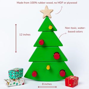 Rompecabezas apilador de árbol de Navidad de madera hecho a mano de 11 piezas, juguete Unisex para bebé, juego de equilibrio, regalo de vacaciones para niños y niños pequeños - Product Image 2