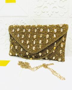 Handmade Elegant Designer Stone Studded <b>Evening</b> <b>Bag</b> Flap Pattern Fashionable Stone Clutch for Women's Weddings Parties & Events - Product Image 2