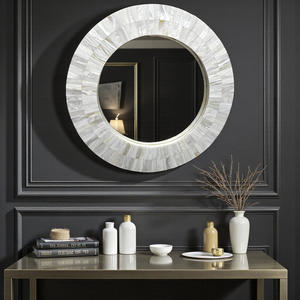 Espejo Redondo Grande de Selenita Hecho a Mano, Arte de Pared con Púas, Marco de Piedra Preciosa Blanca, Decoración Moderna de Lujo, Tamaño Personalizado - Product Image 3