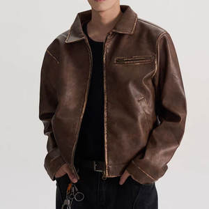 Chaqueta de Cuero Lavada Personalizada, Chaqueta de Cuero Desgastada de Alta Calidad para Hombre, Cuello Camisero, Chaqueta de Cuero Lavada con Tinte Anudado - Product Image 1