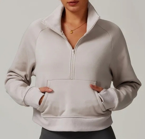 เสื้อโค้ทกันหนาวตัวหนาแบบมีซิปของผู้ชายเสื้อฮู้ดแบบหลวมพร้อมขนแกะแบบซิปครึ่งตัวเสื้อฮู้ดและสเวตเชิ้ตสำหรับผู้หญิง - Product Image 1