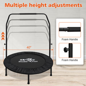 Mini trampoline de haute qualité avec poignée en mousse réglable, 40 pouces, supporte 400 livres, noir, rectangulaire, pour adultes, entraînements en intérieur/extérieur - Product Image 6