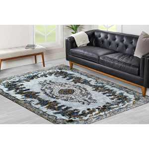 Tapis ethnique turc noir à motifs médaillon, impression 3D, avec poils doux - Product Image 2