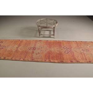 Vintage <b>Rug</b>, <b>Runner</b> 2.8x11.6 ft Turkish <b>Rug</b>, Orange Pink Check Wool <b>Rug</b> - Product Image 3