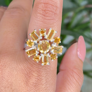 Bague Cocktail Fleur de Citrine Élégante en Argent Sterling 925 Plaqué Rhodium avec Sertissage à Griffes – Idéale pour Anniversaire, Mariage, Célébration – Meilleure Vente - Product Image 2