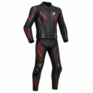 X Racing Two-Piece Leather Motorcycle <b>Suit</b> | Black <b>Red</b> Gray | X Logo | OEM ODM Manufacturer | Premium Design | Racing Wear - Product Image 1