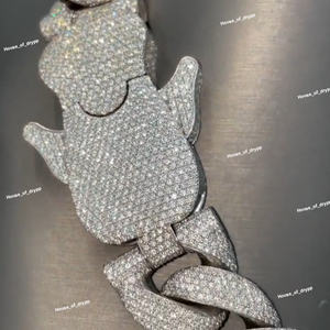 Collier cubain glacé de créateur, finition argent 925, aspect diamant moissanite, chaîne lourde de luxe hip-hop - Product Image 3