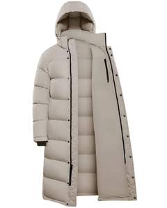 Veste longue matelassée beige personnalisée, style doudoune d'hiver à capuche, manteau chaud et épais, vêtements d'extérieur isolés, fabricant OEM personnalisé - Product Image 2