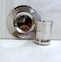Gobelet à vin Kiddush élégant en acier inoxydable argenté, capacité 150-300 ml, fait main, option logo personnalisé, directement de l'usine