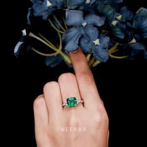 8*8 mm Square Emerald Cut Lab Grown Emerald 10K Solid Gold Ring Emerald Handmade Gold Ring with Metal Tone/Purity Change Options - Product Image 5