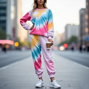 ชุดวอร์มสองชิ้นสำหรับใส่วิ่งชุดกีฬาสีระเหิดของผู้หญิงชุดออกกำลังกายมีฮู้ดมัดย้อมระบายอากาศได้ - Product Image 5