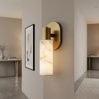 Applique murale LED moderne en cuivre massif et albâtre naturel à double tube pour villa de luxe, éclairage de résidence privée, montage mural