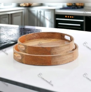 Asas redondas de bambú para servir bebidas, té, postre, cena, plato de desayuno, organización de almacenamiento para uso en el baño - Product Image 5