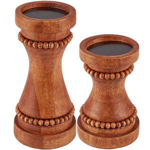 Natural Brown Wooden <b>Candle</b> Holder <b>Set</b> of 2 Decorative Beaded Pillar Stand Rustic Table Decor Accent for Home Office and <b>Gift</b> - Product Image 3