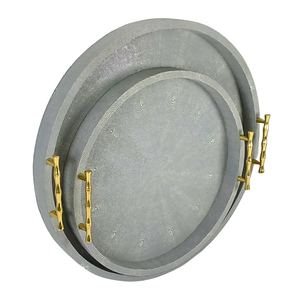 037 DAPHOCO Luxury Decorative Veneer Edges Tampered Faux Shagreen Trays Set Brass Bamboo Handle Vietnam Origin Custom Trays - Product Image 4