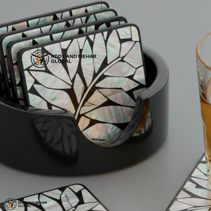 Ensemble de sous-verres en nacre noire et blanche (MOP) faits à la main avec support pour tables à manger et invités divertissants à bon prix - Product Image 5