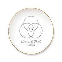 Plateau à bagues en céramique de qualité supérieure, style Art Déco, avec glaçure anti-taches, bord doré fin, motifs géométriques abstraits, pour table de chevet, comptoir ou mariage