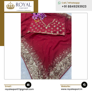 Blusa de Diseñador Indio con Trabajo de Lentejuelas C-Pallu y Pedrería Hecha a Mano, con Ribete, en Suave Georgette, Estilo Bollywood - Product Image 4