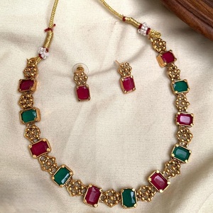 Collier plaqué or de créateur avec boucles d'oreilles pour mariage pour femme - Product Image 1