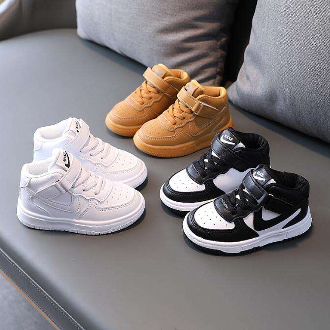 New Children's Sports Shoes Boys High-quality High-top Sneakers Girls Baby Shoes White 2022 Autumn And Winter Eva Pu Dj Unisex 