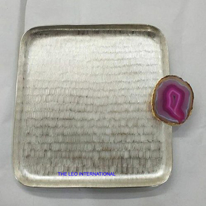 Plateau de service vintage en acier inoxydable poli, écologique, pour la maison, le café, le restaurant, organisateur de table créatif, rangement pour fêtes - Product Image 1